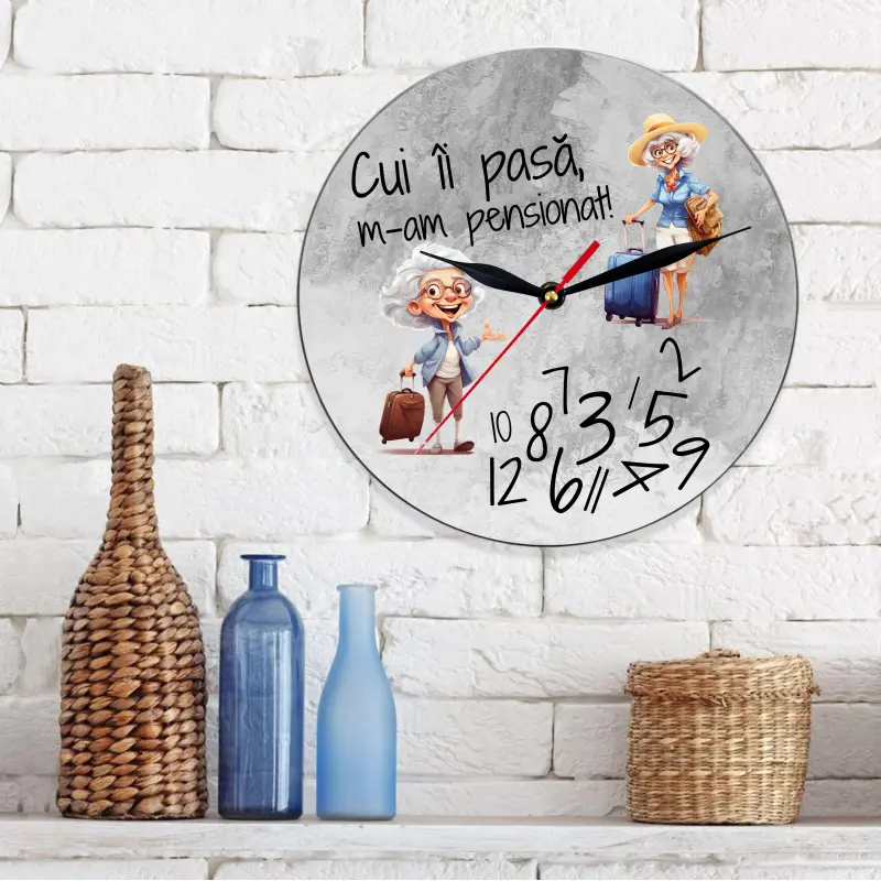 Cui ii pasa m-am pensionat, ceas lemn de perete, model 12